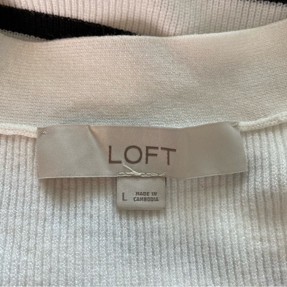 Loft White and Black Striped Button Front Long Sleeve Cardigan Sweater - Picture 10 of 10